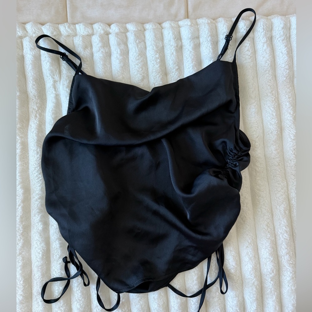 NWT Be Divine Black Satin Ruched Camisole Top